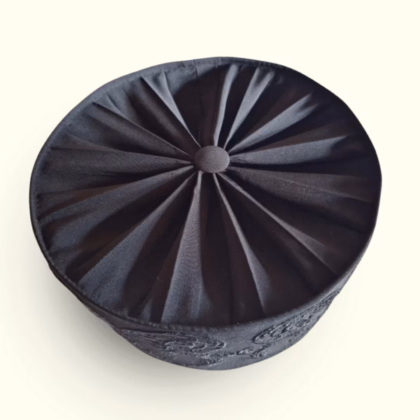 Patterned Skoufos seen from above Black Embroidered Skufia (Semi-Hard) | Monastic Skoufos