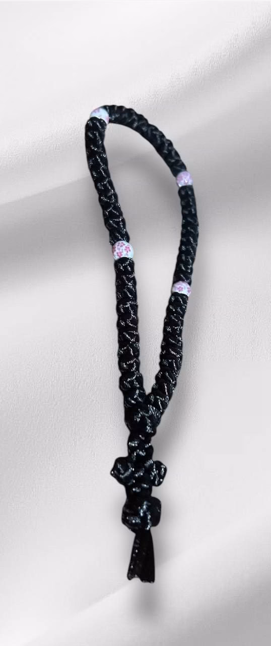 photo_2025-03-14_12-13-44 HANDMADE Tailless Black Satin PRAYER ROPE/KOMBOSKINI/CHOTKI (50 Knots) with CHINA BONE PATTERNED Beads - Unparalleled Comfort, Portable, & Discreet