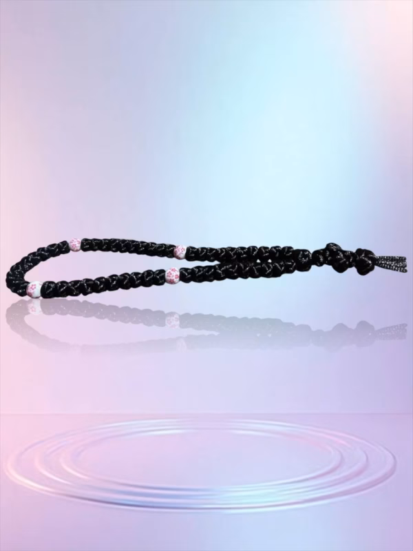 photo_2025-03-14_12-13-56 HANDMADE Tailless Black Satin PRAYER ROPE/KOMBOSKINI/CHOTKI (50 Knots) with CHINA BONE PATTERNED Beads - Unparalleled Comfort, Portable, & Discreet