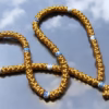 HANDMADE Tailless Gold Satin PRAYER ROPE/KOMBOSKINI/CHOTKI (100 Knots) with CHINA BONE PATTERNED Beads - Unparalleled Comfort for All-Day Prayer