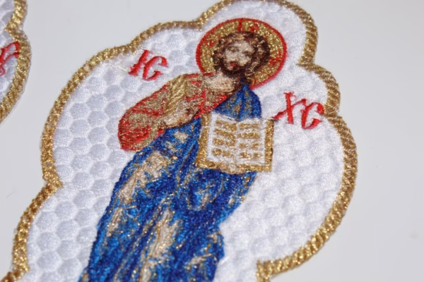 Christ & the Theotokos Full-Body Icon Applique Set - Orthodox Byzantine - Gold Accents, Blue/Red/White - Monastery Made