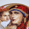 Theotokos & Christ Child Embroidered Icon Applique - Circular Orthodox Icon - Gold Frame - Monastery Made