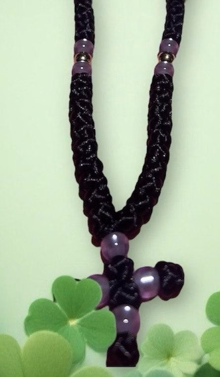 HANDMADE Tailless Black Satin PRAYER ROPE/KOMBOSKINI/CHOTKI (100 Knots) with GOLD & LILAC Beads - Unparalleled Comfort for All-Day Prayer