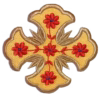 Cross 5 Red Flowers Applique Byzantine 5-Flower & 12-Petal Cross Applique