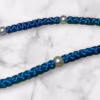 HANDMADE Tailless Azure Blue Satin PRAYER ROPE/KOMBOSKINI/CHOTKI (100 Knots) with FAUX-PEARL Beads - Unparalleled Comfort for All-Day Prayer