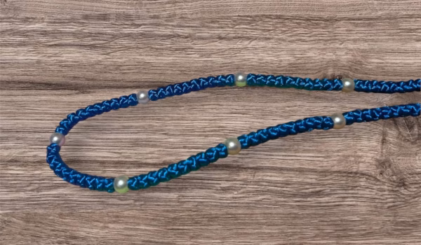 HANDMADE Tailless Azure Blue Satin PRAYER ROPE/KOMBOSKINI/CHOTKI (100 Knots) with FAUX-PEARL Beads - Unparalleled Comfort for All-Day Prayer