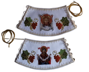 Embroidered Priest Cuffs Epimanikia - Christ & Theotokos Icons, Grape Vines - Custom Fabric Color - Monastic Handmade