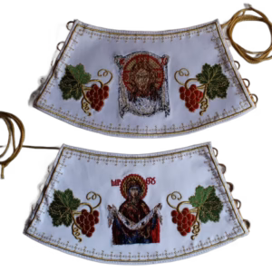 photo_2025-05-05_17-5 Embroidered Priest Cuffs Epimanikia - Christ & Theotokos Icons, Grape Vines - Custom Fabric Color - Monastic Handmade