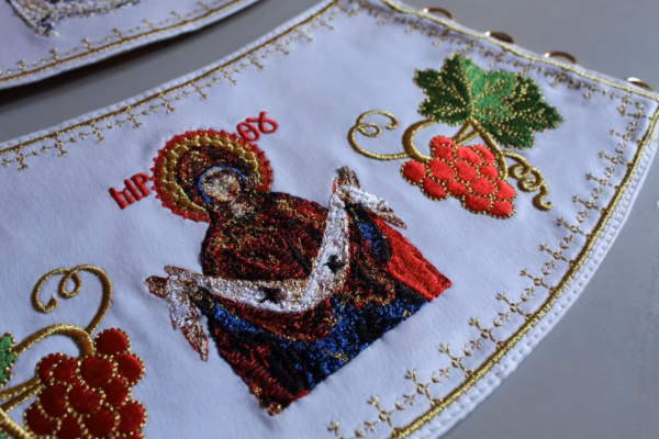 photo_2025-05-05_17-52-44 Embroidered Priest Cuffs Epimanikia - Christ & Theotokos Icons, Grape Vines - Custom Fabric Color - Monastic Handmade