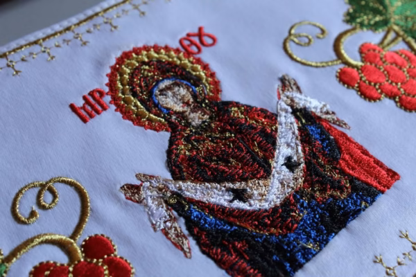 photo_2025-05-05_17-52-49 Embroidered Priest Cuffs Epimanikia - Christ & Theotokos Icons, Grape Vines - Custom Fabric Color - Monastic Handmade