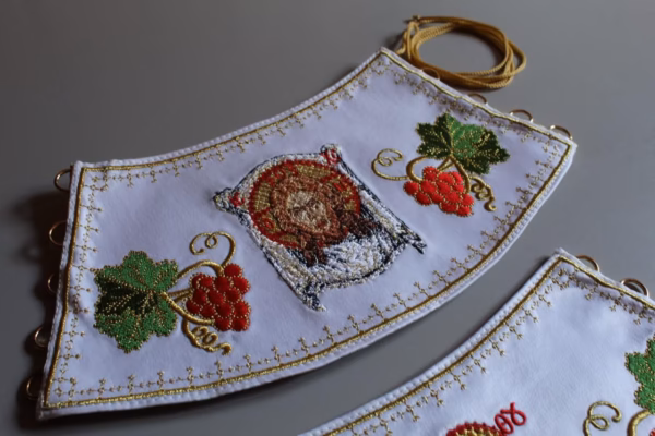photo_2025-05-05_17-52-52 Embroidered Priest Cuffs Epimanikia - Christ & Theotokos Icons, Grape Vines - Custom Fabric Color - Monastic Handmade