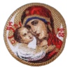 Theotokos & Christ Child Embroidered Icon Applique - Circular Orthodox Icon - Gold Frame - Monastery Made