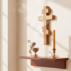 magnolia-incense-in-use-5 A polished brass katzion gently smoking on a mahogany shelf, placed before a wooden Orthodox wall cross. A beeswax candle burns next the incense.