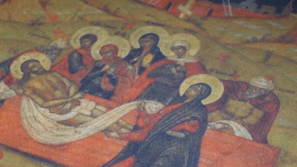 A close up of the Epitaphios scene depicted on our Sun and Moon Antimension.