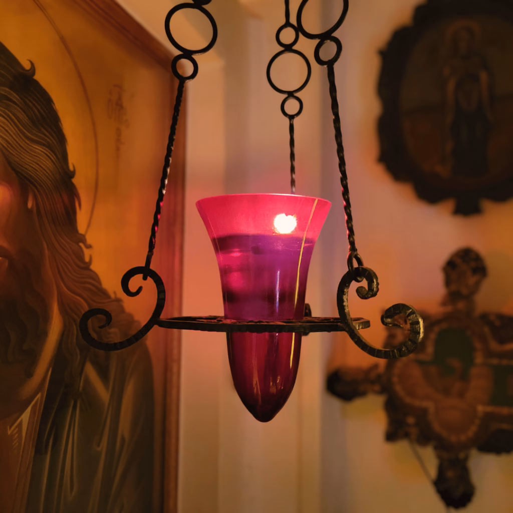 Vigil lamp burning in our monastery.
