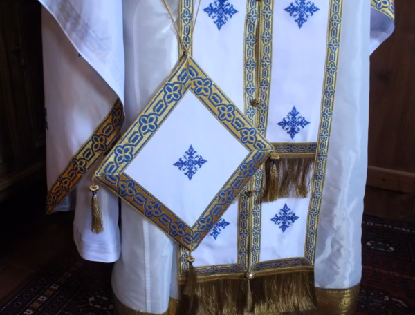 white orthodox priest vestment set with epigonation Custom Orthodox Priest Vestments (Made to Order)