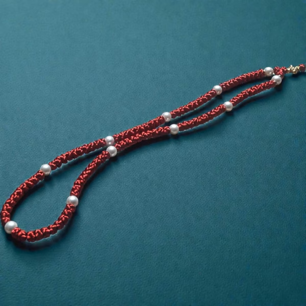 Burgundy 100-Knot Satin Prayer Rope (Komboskini) with Gold-Colored Cross