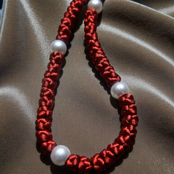 Burgundy 100-Knot Satin Prayer Rope (Komboskini) with Gold-Colored Cross