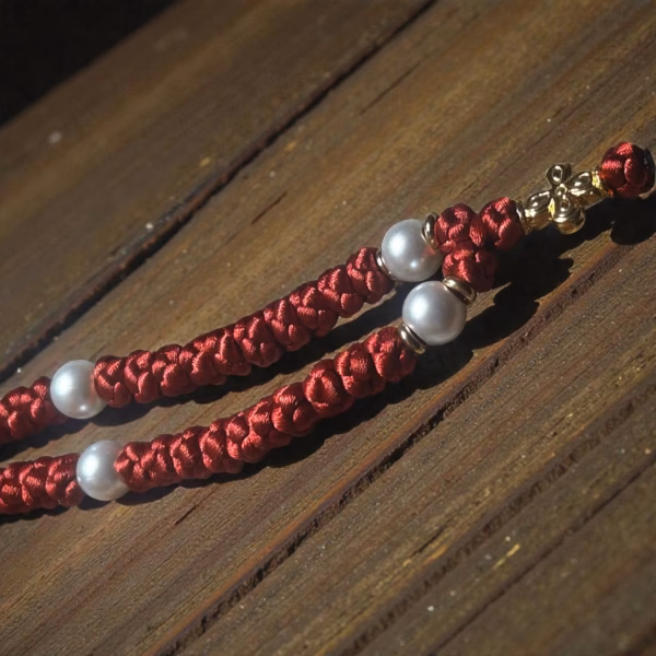 Burgundy 100-Knot Satin Prayer Rope (Komboskini) with Gold-Colored Cross
