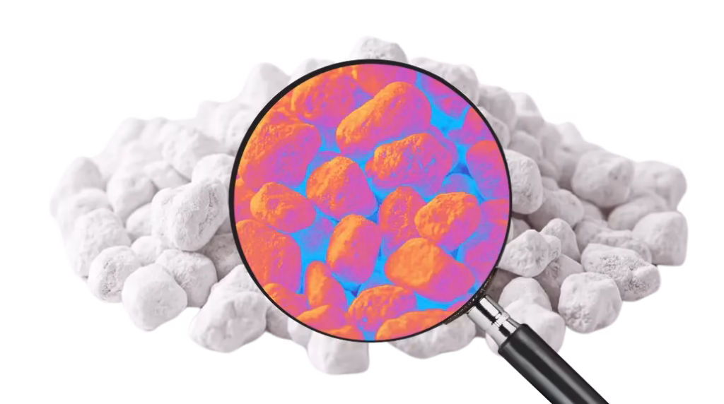 A magnifying glass hovering over a pile of incense shows that the incense looks very strange under subjection