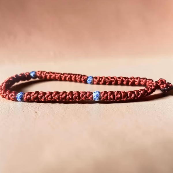 Burgundy 50-Knot Satin Prayer Rope (Komboskini) with China Pattern Beads
