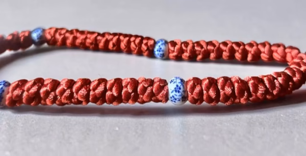 Burgundy 50-Knot Satin Prayer Rope (Komboskini) with China Pattern Beads