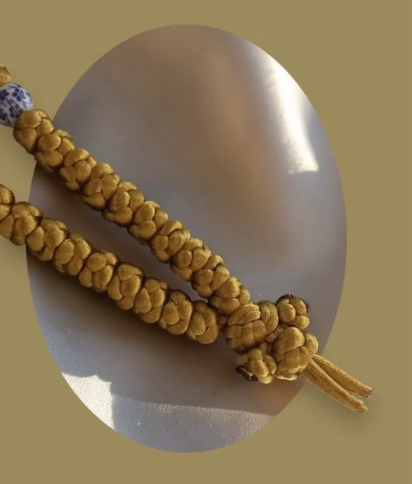 Gold 50-Knot Satin Prayer Rope (Komboskini) with China Pattern Beads