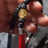 Black 100-Knot Satin Prayer Rope (Komboskini) with Theotokos Cross & Red Tassel