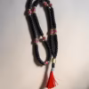 Black 100-Knot Satin Prayer Rope (Komboskini) with Theotokos Cross & Red Tassel